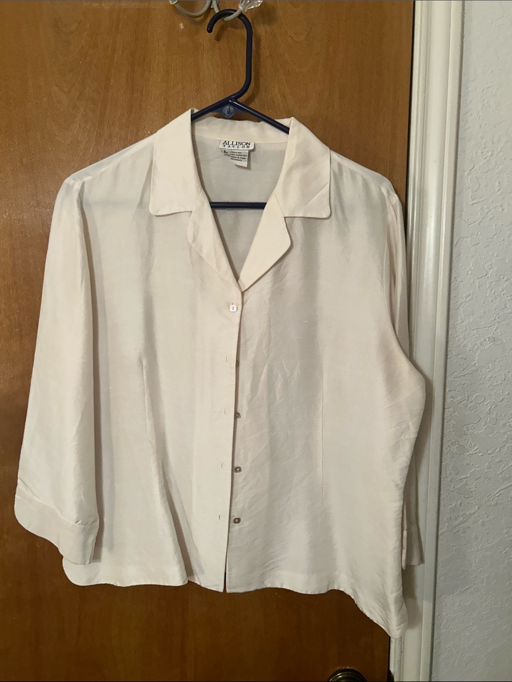 Silk Allison Taylor Soft Cream Collared Button Blouse. L